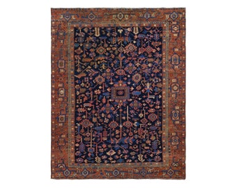 Pre-1900's Antique Navy Blue Color,Original Heriz Collection Rug 9'8" x 12'0"