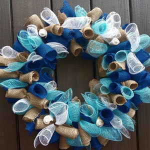Coastal Ocean Wreath  Beach Wreath Coastal Shores Wreath Seafoam Navy Beach Wreath