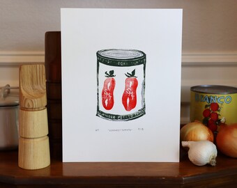 Kitchen Art | Hand-Pulled Original Linocut Print “Correct Tomato”