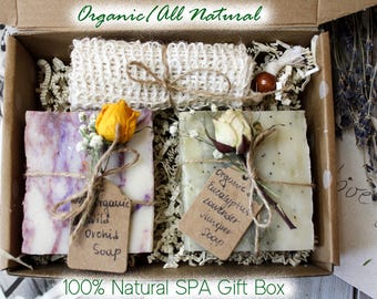 Organic Handmade Soap Gift Box , All-Natural Spa Set , Valentines day gift for her , Stress Relief Gift , Thank you gift , Friendship Gift