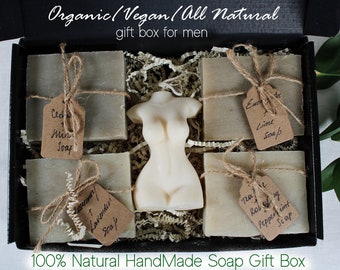 Valentine's Day Gift for him / Mens Soap Gift Set / Organic Mens Bath Soap / Natural Soap for Body, Hair and Beard / Spa gift box for men
