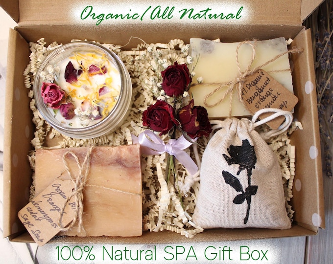 Organic SPA Gift Box for Women , Valentines Day Gift , All Natural Spa Kits , Self care box , Bath Gift Set , Handmade Soap Gift Box
