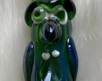 Green Standing Owl Glass Hand Pipe, Gift Pipe, Collectable Pipe, High Quality Pipe