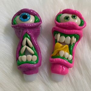 Pink,Purple and Green Monster Eyes Glass Pipe , Glow in the Dark pipe