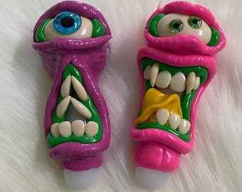 Pink,Purple and Green Monster Eyes Glass Pipe , Glow in the Dark pipe