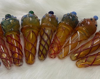 Thick Heavy Glass Ice Cream Cone Hand Pipe