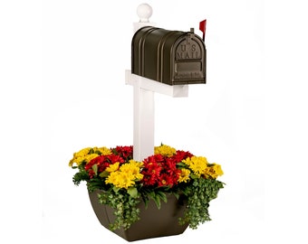 SnapPot® Mailbox Planter Box -Resin Planter Extra Large Flower Pot Wraps for a Deck Post or Mail Boxes with Post - Deep Earth Brown Planter