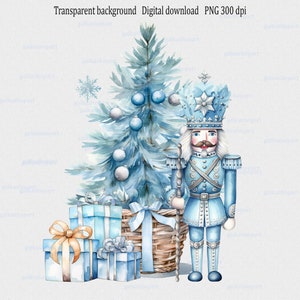 Akwarela Niebieski Choinka Dziadek do orzechów PNG Sublimacja Projekt, Xmas Clipart, Pierwsze Boże Narodzenie Dziecka, Przezroczysty Plik PNG, niebieski to sezon