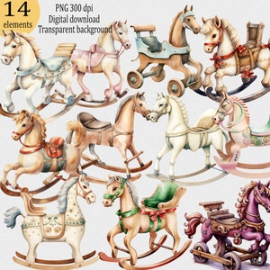 Schaukelpferd aus Holz, Clipart PNG: Vintage, Modern, Weihnachtsspielzeug, Babyparty, Karneval, Pony, Geburtstag Design, Kinderzimmerwandkunst