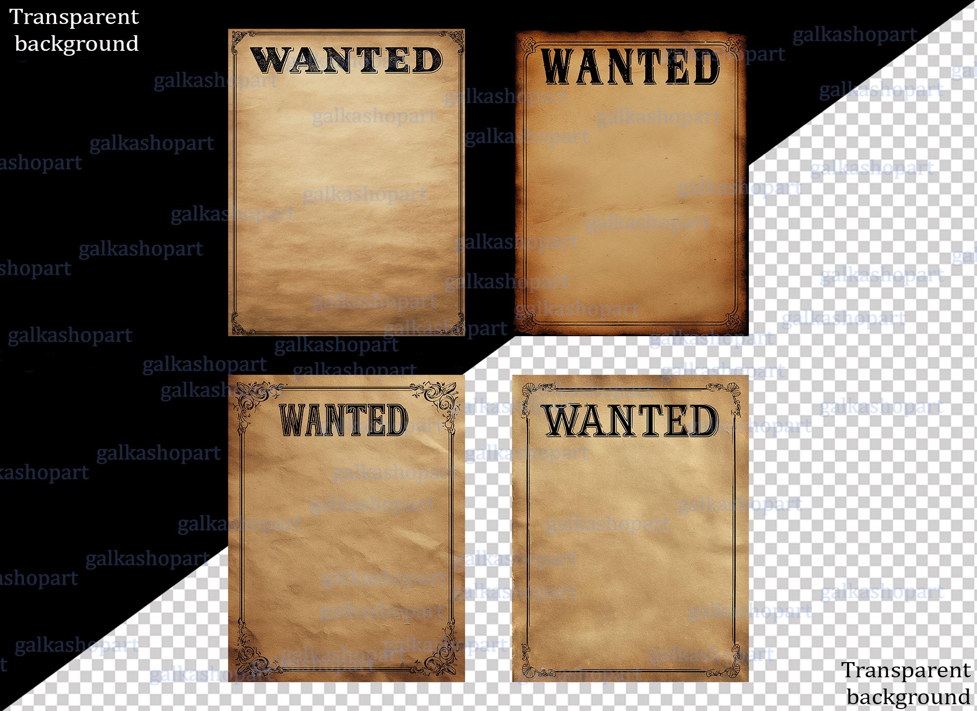 Vintage Wanted Poster PNG Bundle: Wild West Old Paper Backgrounds ...