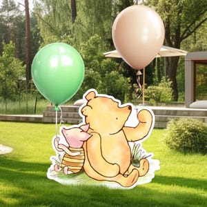 Duży wycinany wystrój Klasyczny Kubuś Puchatek i Prosiaczek na Baby Shower i przyjęcie urodzinowe; Wydrukowany stojak na rekwizyt, dekoracja podwórka