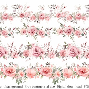 Borda floral clipart PNG, Moldura de flores em aquarela, guirlanda de rosas blush, Design de sublimação perfeita, cartão de convite de casamento, decoração de chá de panela