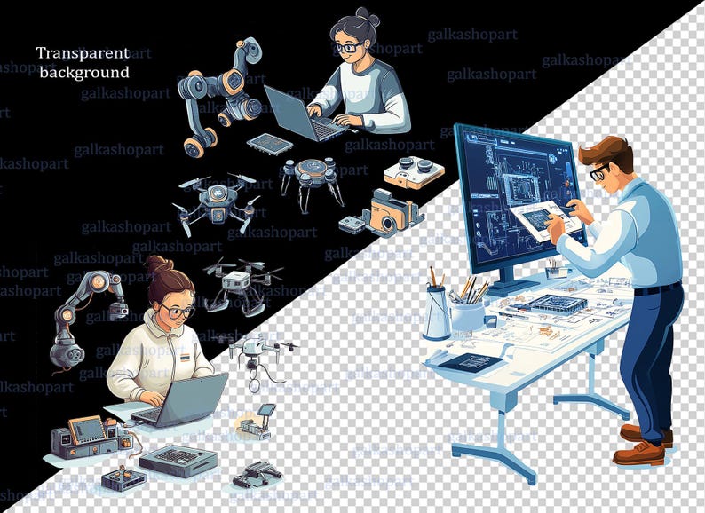 Computer Engineer Characters Clipart PNG, Humorous Cartoon Image ...