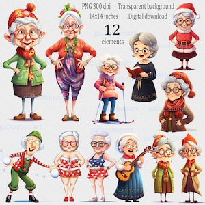 Boże Narodzenie Zabawne Starsze Panie Clipart PNG, Babcia Pani Mikołajowa z plaży, Matka Boska, kobieta narciarka, babcia, Wesoła Elfka Babcia