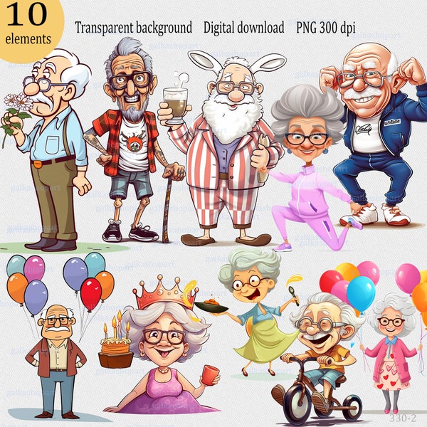 Clipart PNG : personnages anciens, joyeux anniversaire, grands-parents et grands-mères