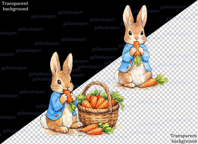 Peter Rabbit Clipart Bundle: 21 Watercolor Bunny Pngs, Storybook Garden ...