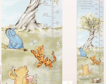 Classic Winnie the Pooh & friends height chart Personalized growth ruller Custom name print Neutral gender nursery wall decor Vintage bear