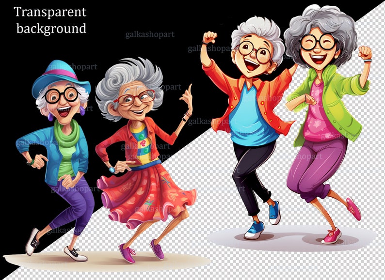 Funny Grandma Clipart Bundle PNG: Cute Senior Lady Characters, Colorful ...