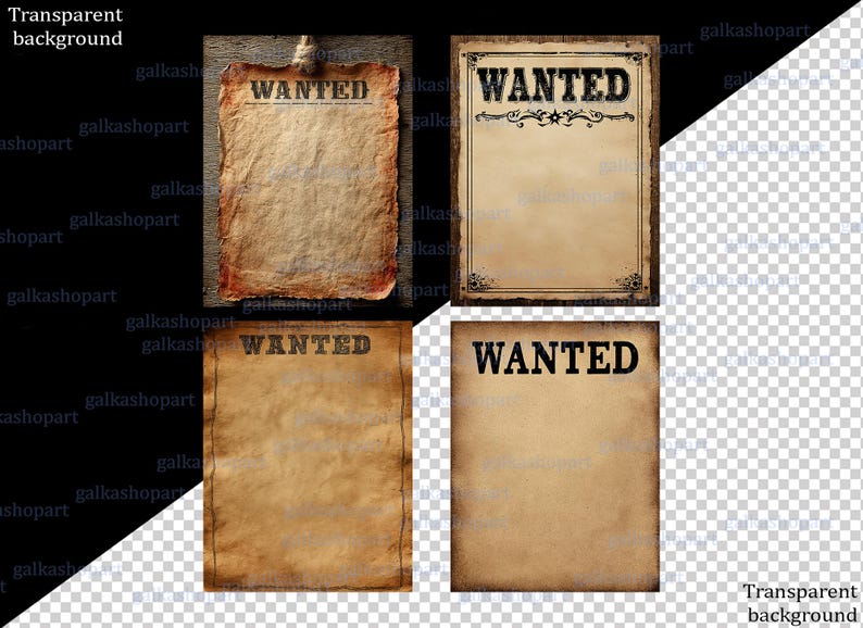 Vintage Wanted Poster PNG Bundle: Wild West Old Paper Backgrounds ...
