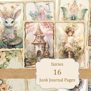Summer Fairy Junk Journal Kit: fantasiebos collageprintvellen, illustratie kasteelbrug, geheugenpagina's