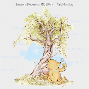 Classique Winnie l'ourson et porcelet pour sublimation et impression, design pour t-shirt mug, Clipart aquarelle PNG, impression d'art mural