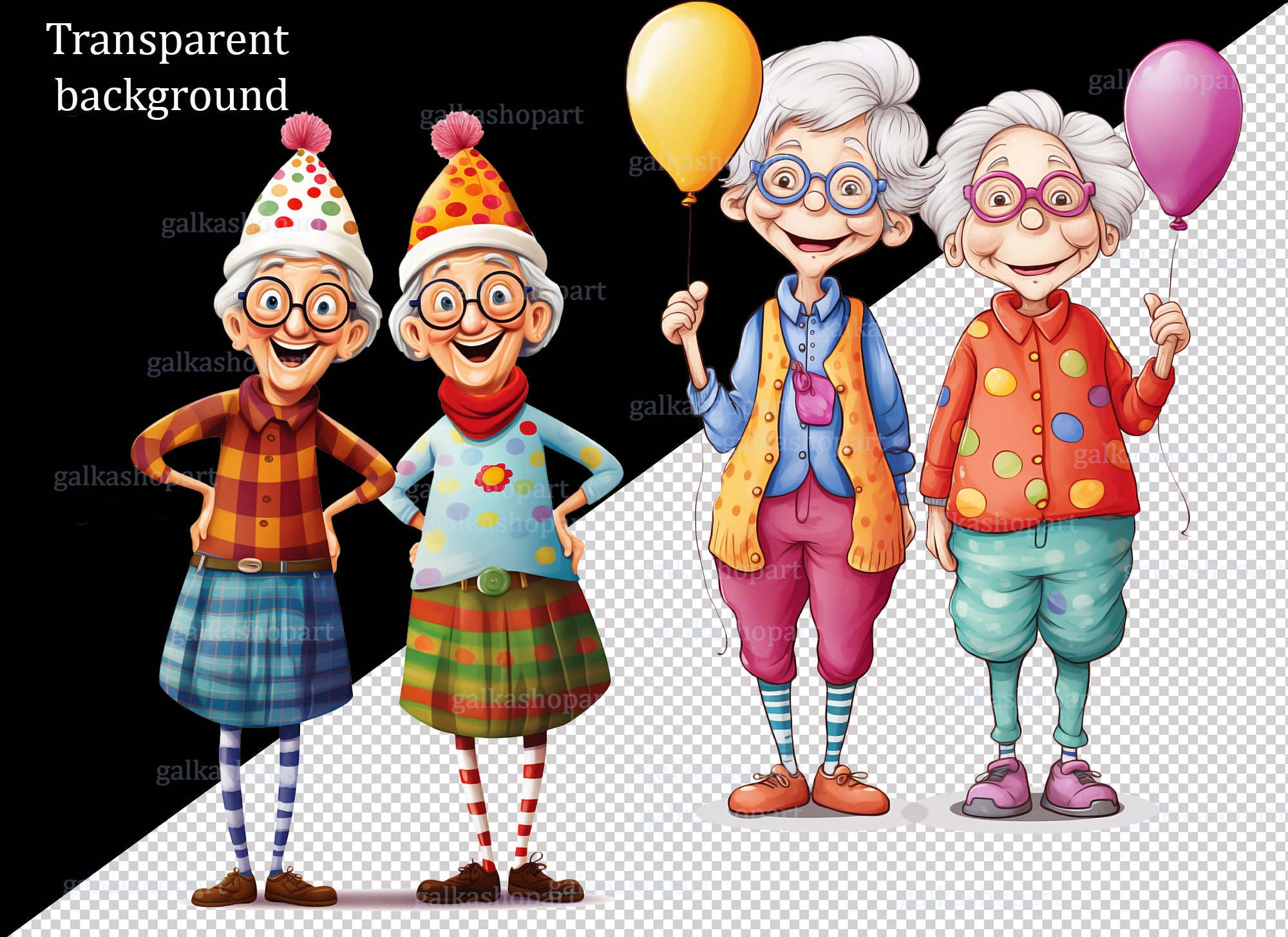 Funny Grandma Clipart Bundle PNG: Cute Senior Lady Characters, Colorful ...