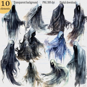 10 Mythische Totenkreaturen Bilder, gruselige Aquarell Cliparts, transparente PNG Dateien für die Kartenherstellung und Junk Journal, Halloween Bundle