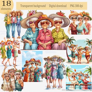 Tres ancianas viajeras Clipart PNG: Mujer viajera divertida, Linda abuela de dibujos animados con equipaje Abuela alegre Abuela en un crucero