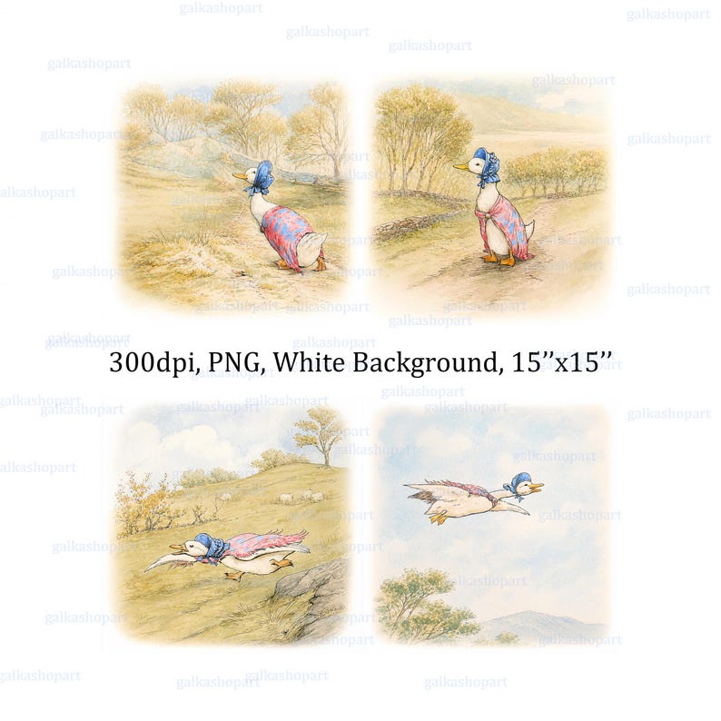Jemima Puddle-duck Illustrations PNG: 27 Vintage Storybook Images for ...