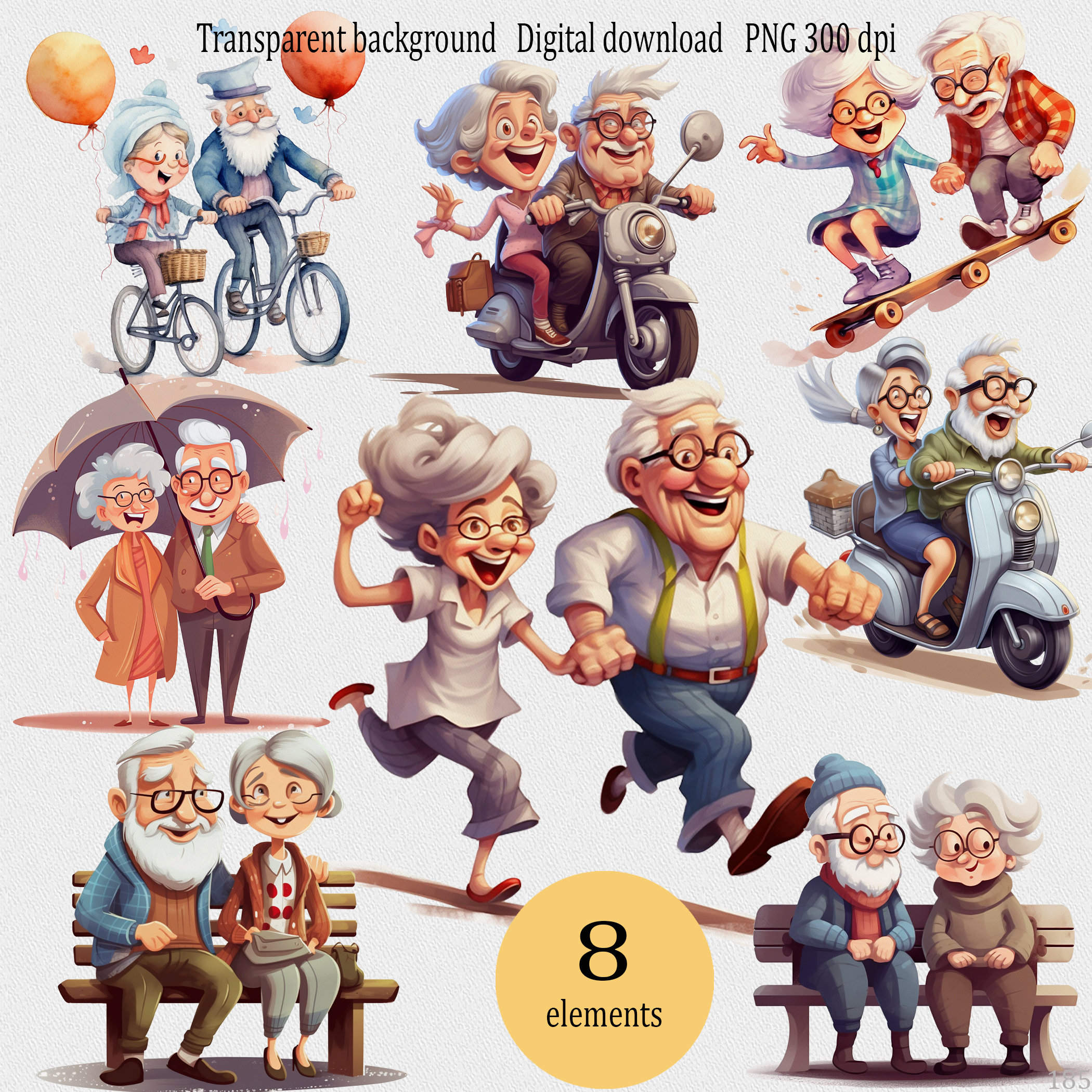 Cute Old Happy Couple Clipart PNG, Old Ladies and Old Mans, Active Old Men,  Cartoon Grandma and Grandpa, Gift for Romantic Grandparents - Etsy, image size:2100x2100