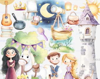 PNG Clipart of Rapunzel Fairytale Characters and Elements, Princess Theme Birthday designs