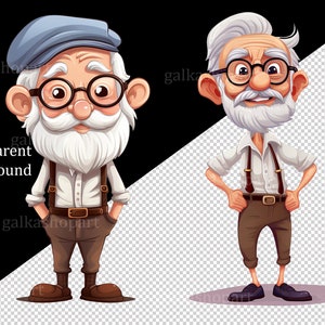 Funny Old man 12 PNG Clipart: Old Aged People, Watercolor Happy men, Cute cartoon grandfather, Gift for Grandpa, Elderly Clip Art set image 9