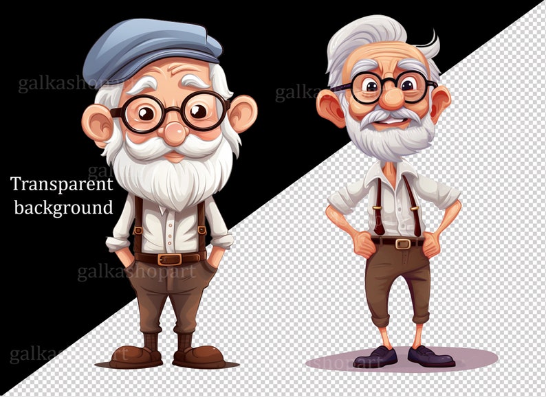 Funny Old man 12 PNG Clipart: Old Aged People, Watercolor Happy men, Cute cartoon grandfather, Gift for Grandpa, Elderly Clip Art set image 9