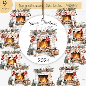 Cheminée de Noël aquarelle PNG - Conception de bas de famille personnalisés, ajoutez des noms, clipart de Noël pour des décorations ou des cadeaux personnalisés