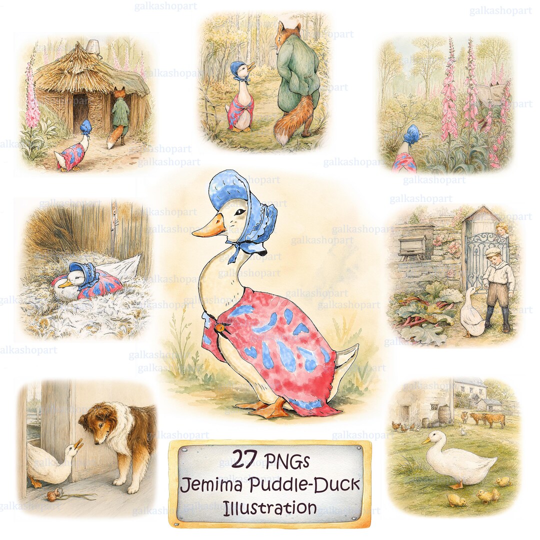 Jemima Puddle-duck Illustrations PNG: 27 Vintage Storybook Images for ...