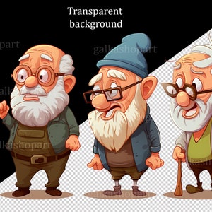 Funny Old man 12 PNG Clipart: Old Aged People, Watercolor Happy men, Cute cartoon grandfather, Gift for Grandpa, Elderly Clip Art set image 6