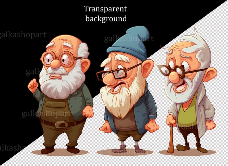 Funny Old man 12 PNG Clipart: Old Aged People, Watercolor Happy men, Cute cartoon grandfather, Gift for Grandpa, Elderly Clip Art set image 6