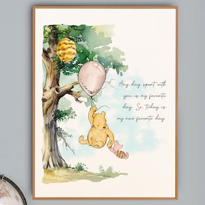 Lámina clásica de Winnie the Pooh para guardería, arte de pared literario de género neutro, decoración con citas vintage y dibujos originales, regalo para bebé recién nacido