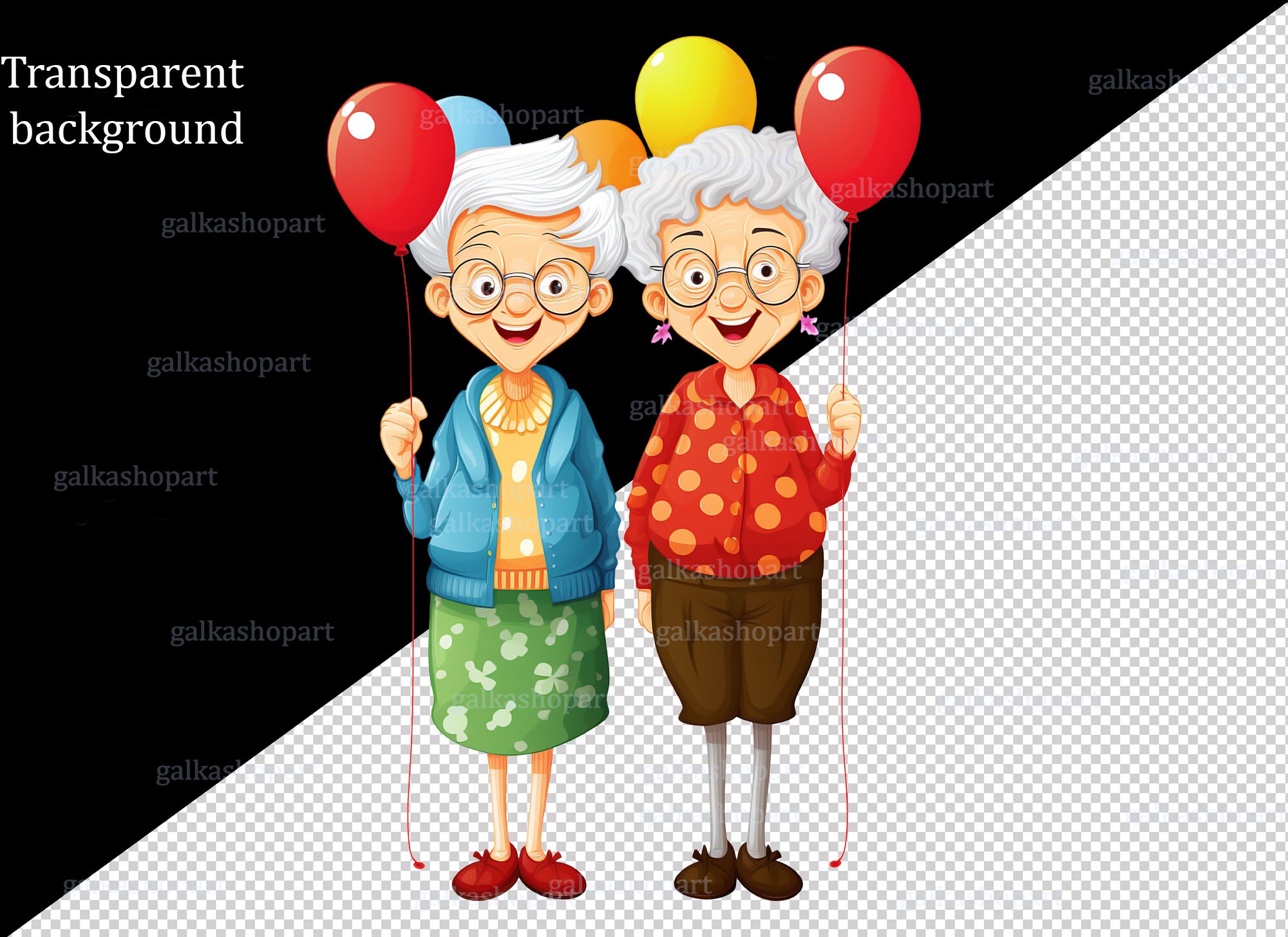 Funny Grandma Clipart Bundle PNG: Cute Senior Lady Characters, Colorful ...