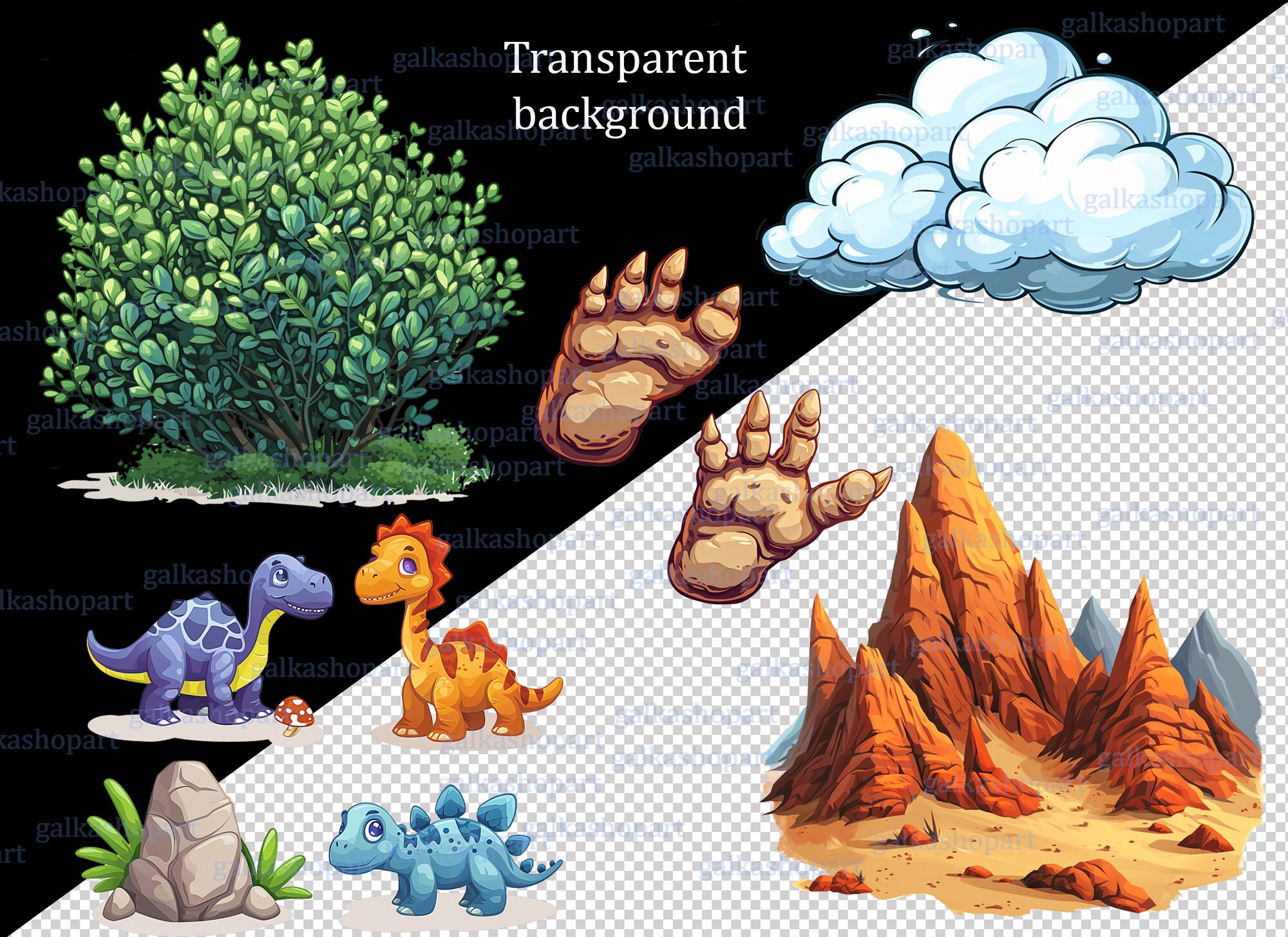 Dinosaur Era PNG Set: 40 Prehistoric Clipart With Cartoon Dino, Fossil ...