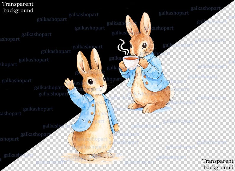 Peter Rabbit Clipart Bundle: 21 Watercolor Bunny Pngs, Storybook Garden ...