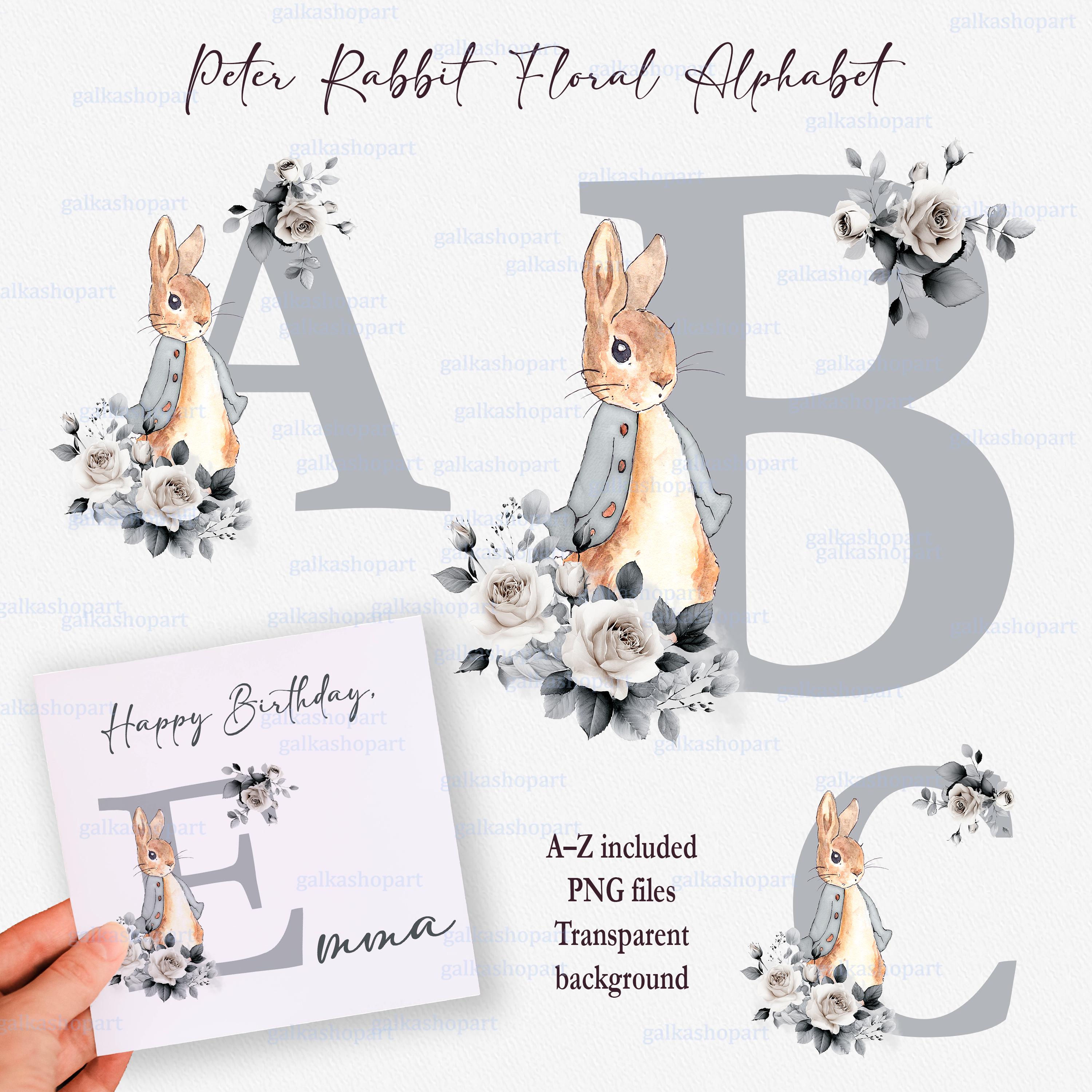 Peter Rabbit Lettering Peter Rabbit Floral Alphabet Clipart Set: Bunny Letters PNG, Baby Name ...