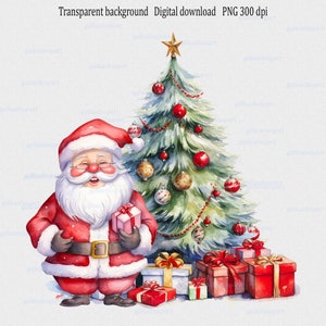 Jolly Santa aquarelle et sublimation de sapin de Noël PNG : clipart de réveillon de Noël, bébé 1er Noël, image d'hiver de pyjama, PNG transparent