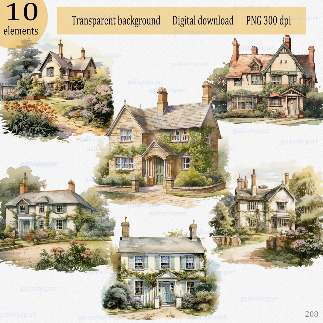 Watercolor Village House Clipart, Country House Illustration, Vacation ...