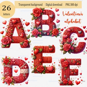Individuelle Aquarell Strickbuchstaben PNG Clipart: Valentinstag Illustration, rotes Herz, Monogramm, Monogramm Sublimationsdesign