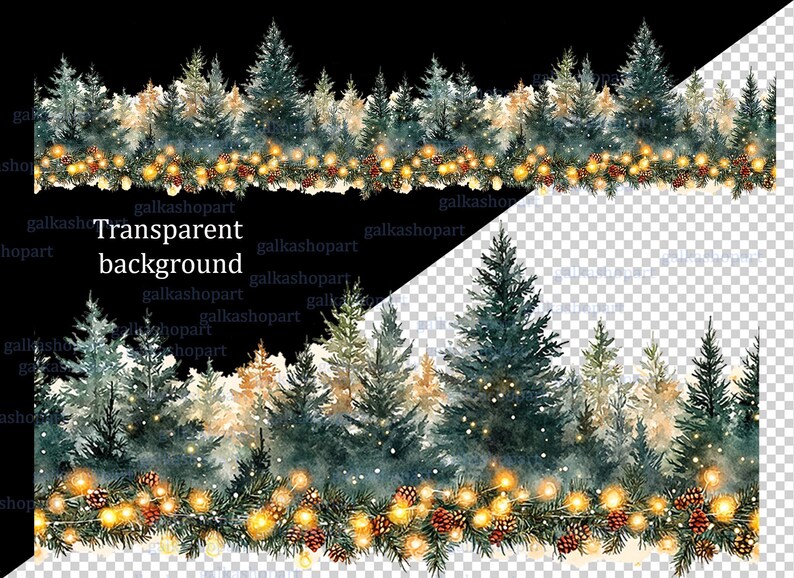 Watercolor Christmas Seamless Repeat Border Clipart PNG Frame of Xmas