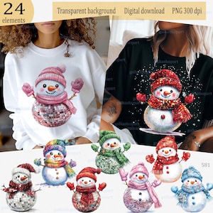 Muñeco de nieve de discoteca con espejo de acuarela: clipart PNG navideño, perfecto para fiestas de baile de invierno y clubes retro, coqueta y femenina a la moda, es la temporada