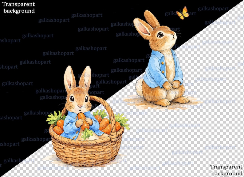 Peter Rabbit Clipart Bundle: 21 Watercolor Bunny Pngs, Storybook Garden ...