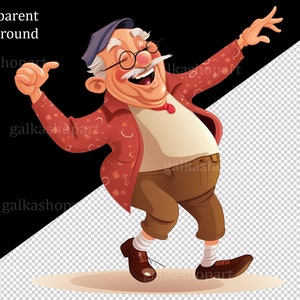 Funny Old man 12 PNG Clipart: Old Aged People, Watercolor Happy men, Cute cartoon grandfather, Gift for Grandpa, Elderly Clip Art set image 2