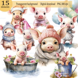 Aquarel schattige baby varken in emmer op de weide clipart, boerderij dieren illustratie, kinderkamer wanddecoratie, babyshower ontwerp, cartoon big